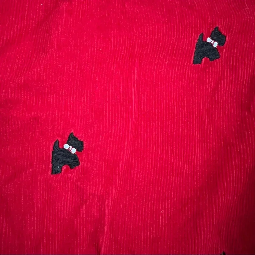 Girls Red Corduroy Romper Black Terrier Dog Embroidery 2T Snap Legs Jumper 24M